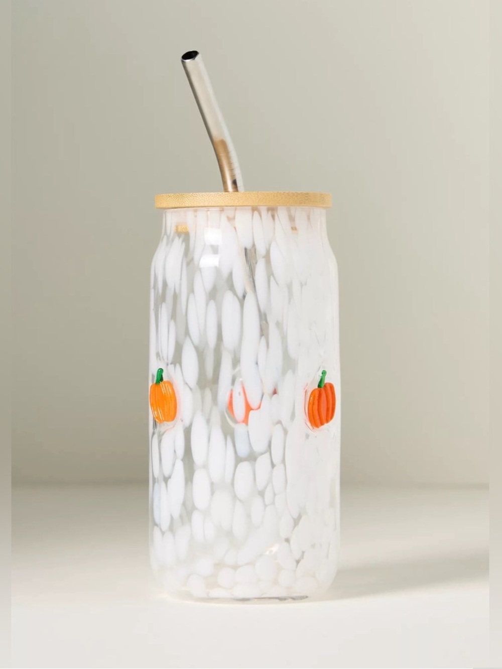 Anthropologie Pumpkin Glass Icon Confetti Juice Tumbler Lid Straw Halloween Fall